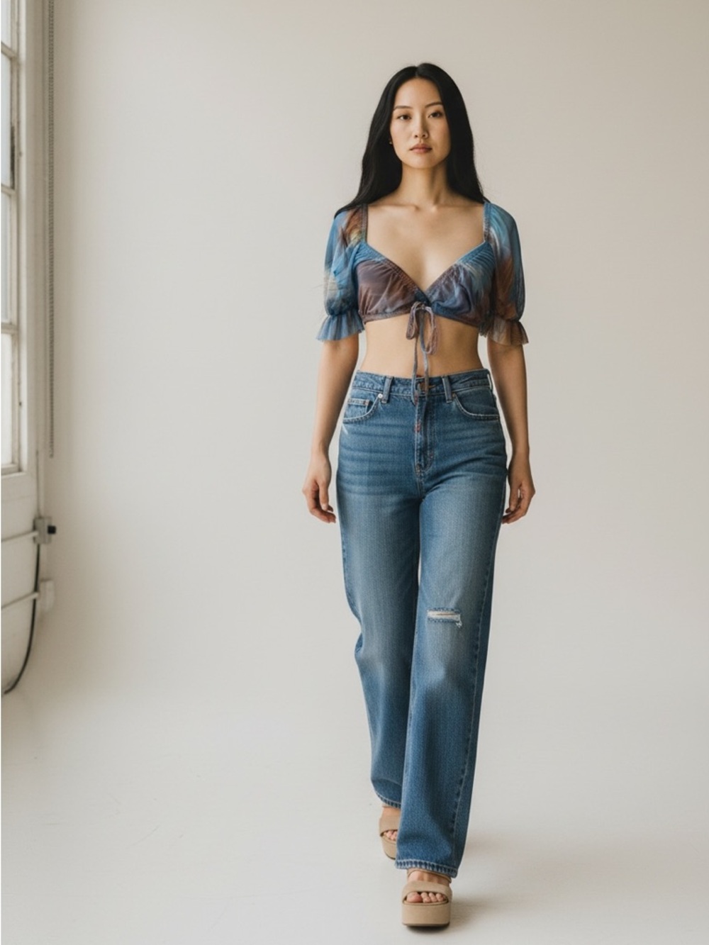 Mesh crop top with lining EUC Size 4 resort beach night out